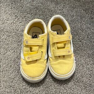Vans Yellow and White Canvas Sneakers with Flowers